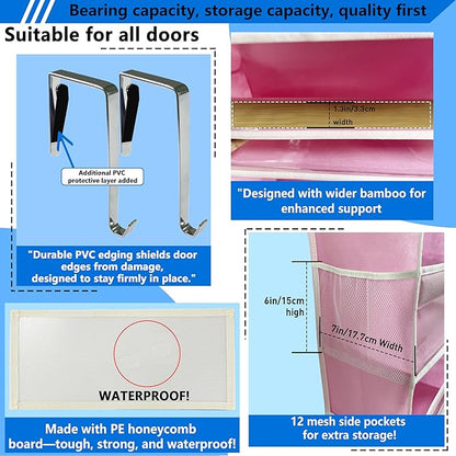 Over the Door Organizer Storage 6 Tier, 12 Large Capacity Side Pockets, Heavy Duty Metal Reinforced Hook Anti Tilt 75 LB Load Behind Door Storage for Bedroom Bathroom Pantry Nursery