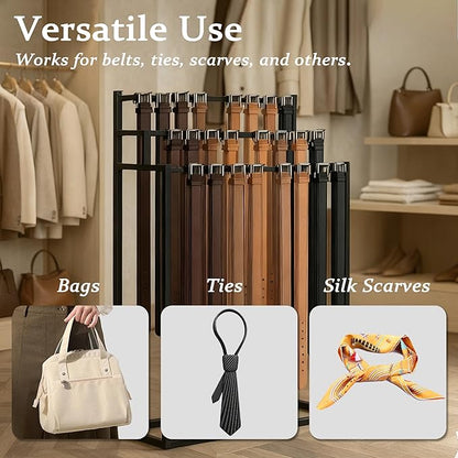 Retail Belt Display Stand,Floor Mounted Belt Hanger, Metal Men Belt Organizer, Commercial Tie Scarf Display Stand for Clothing Retail and Home (Black)