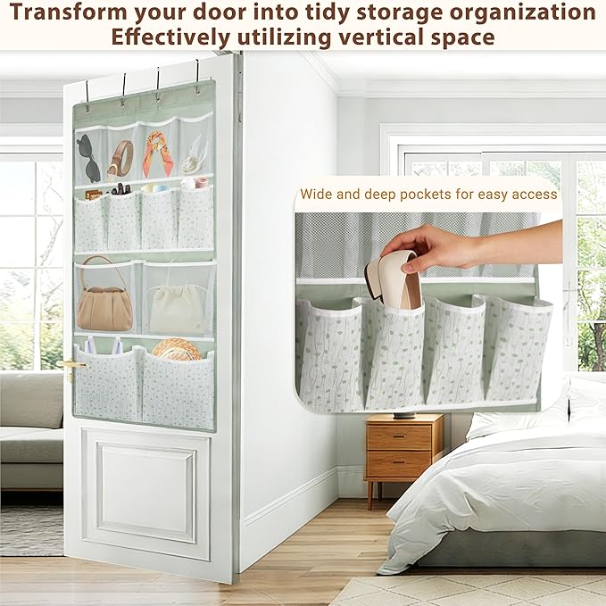 2 Pack- 12 Pocket Over Door Hanging Storage Organizer with 4 Kinds Pouch,Back of Closet Hanging Shelf Storage Organization for Sock,Hat,Underwear,Behind Door Caddy in Bedroom,Bathroom,Entrance,Dorm,RV