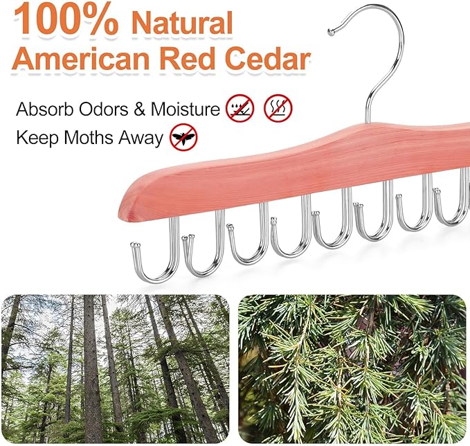 TOPIA HANGER Belt Hanger for Closet, Cedar Wooden Hangers with 20 Rotatable Hooks, Closet Organizers and Storage for Bra, Tank Top, Tie, Purse, Hat, Necklace- CT48U