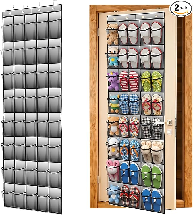 Lemecima 2 Pack 40-Pocket Over the Door Shoe Organizer - Large Mesh Pocket Hanging Shoe Organizer,Behind the Door Shoes Storage Holder Hanger,Large Capacity Design for Dorm Room College