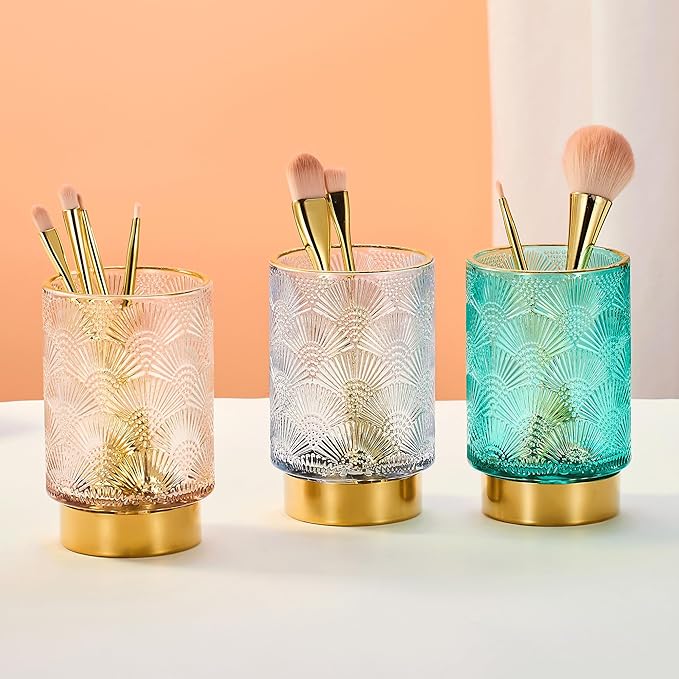 Makeup Brush Holder Organizer,Toothbrush Holders,Desk Pen Pencil Holder,Multifunctional Vintage Glass Brush Cup（A41-10-US）