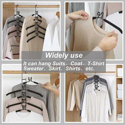 Clothes Hangers Space Saving: 4 Pack 5 in 1 Multi Layer Metal Hanger Racks Non-Slip Foam Padded Heavy Duty Thick Magic Hanger Closet Organizers and Storage for Coat Sweater Suit T-Shirt.