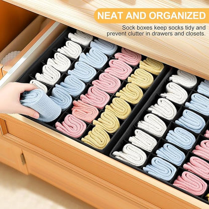 Joyoldelf Sock Drawer Organizer Divider Underwear Organizer 24-cell Fabric Dresser Drawer Organizers Storage Boxes for Socks Lingerie, Handkerchiefs, Ties 4 Pack (Black)