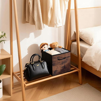 WUIKE 11-Inch Storage Cube Bins, Rust Brown Cubby Organizer Baskets with Handles, Collapsible Storage Bins for Shelves and Closet, 4-Pack