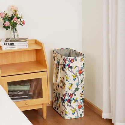 efluky Slim Laundry Basket, Narrow Laundry Hamper with Handles, Collapsible Dirty Clothes Hamper, Tall Laundry Bin for Laundry Room, Dorm and Bedroom, 48L (12.7 Gallon) Floral