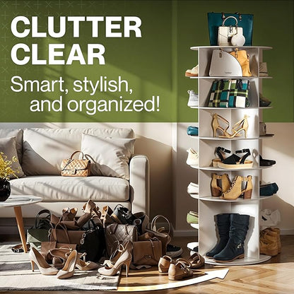 LOFT + IVY 7 Tier Rotating Shoe Rack Tower – 360° Spinning Storage Organizer, Modern Round Shoe Carousel for Closet, Entryway, Bedroom – Space Saving Rotating Lazy Susan Storage Tower
