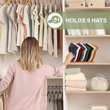Hat Organizer for Baseball Caps - 14 Caps Organizer , Anti-Tip Stainless Steel Hat Rack & Display Stand, No Installation Required Hat Storage for Closet, Bedroom, Vanity (Stainless Steel，2 pack)