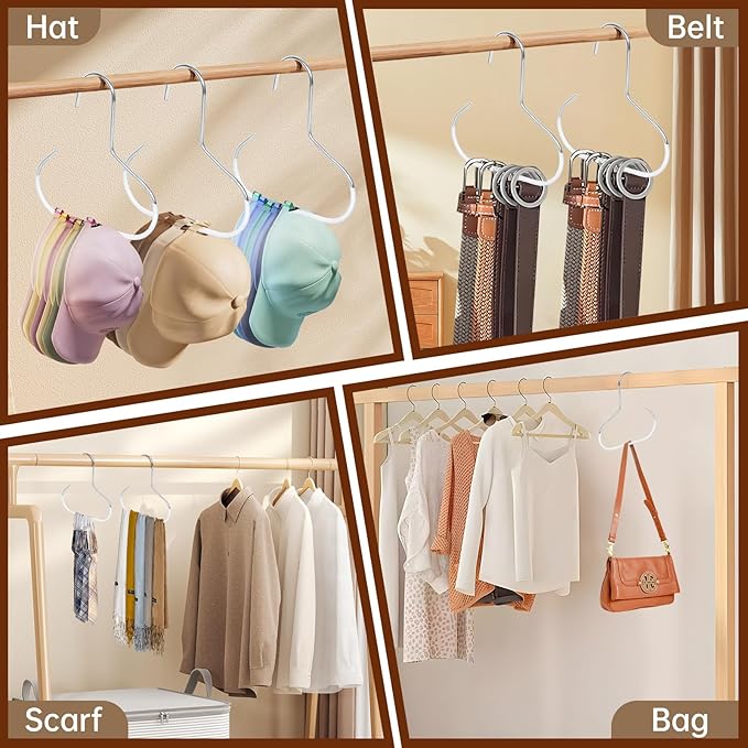 8-Pack Hat Hanger,Hat Storage for Baseball Caps,The Anti-Slip Design Keeps Hats, Ties, Belts and Bags Neatly Organized for Easy Access. Hat Organizer for Closet(Thick White Version)