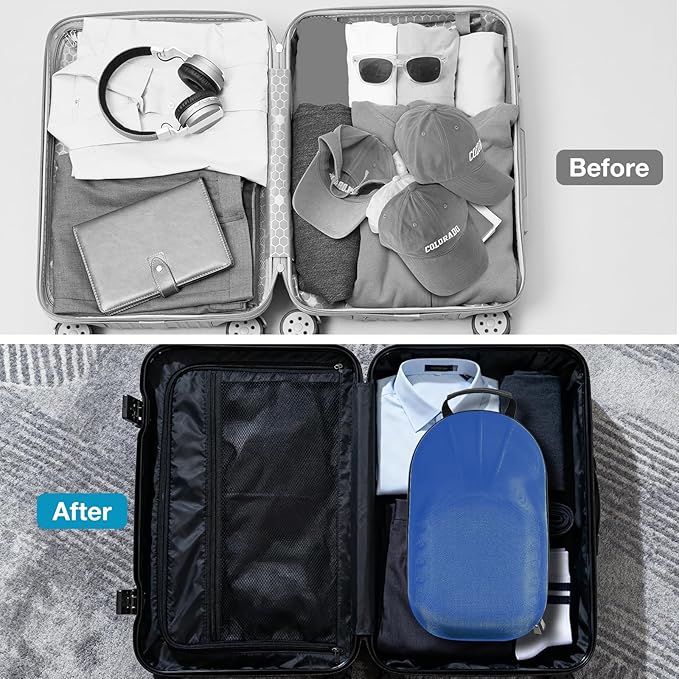 ProCase Hard Hat Travel Case for Baseball Caps, No-Crush Case Holds Up to 7-8 Hats, Adjustable Interior with Shoulder Strap for Travel, Hat Organizer Ball Caps Holder -Blue