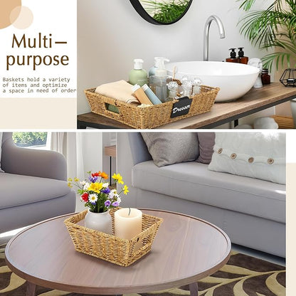 Marsui 9 Pcs Wicker Storage Baskets for Pantry Organization with Handle Labels Handwoven Multi-size Brown Small Organizer Baskets Storage Bins Container for Shelves Closet Toilet Christmas Holiday