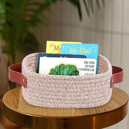 ABenkle Small Storage Basket, Mini Rope Woven Baskets, Cute Shelf Closet Storage Organizer, Boho Decorative Toy Bin for Nursery, Living Room, Spa, Empty Gift Basket - XS, Mixed Brown