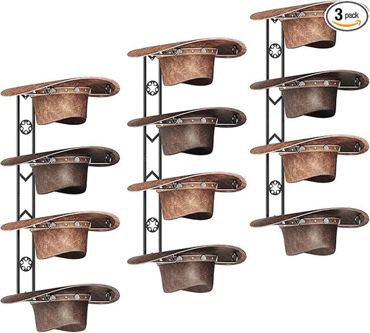 12 Pieces Cowboy Hat Organizer Hangers for Wall, Western Hat Rack Wall Mounted with Decorative Star, Metal Cowboy Hat Holder for Western, Cowboy, Beach, Fedora, Sun Hats (3 Pack)