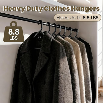 Black Plastic Hangers 36 Pack, Heavy Duty Clothes Hangers with Center Hook & Non-Slip Pants Bar for Standard Size Shirts, Pants, Coat, Dresses, Jackets, Scarves and Belts