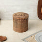 dudki Wooden Salt Box (5 inch x 5 inch) with Magnetic Lid With Wooden Spoon| 800 ML Round Container| Bowl Pot Jar | Textured Salt Box| Kitchen Home| Seasonings