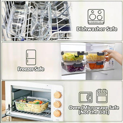 M MCIRCO [15-Pack,13 oz 1.5 Cup Glass Meal Prep Containers, Small Glass Food Storage Containers with Lids,Airtight Lunch Containers, Microwave, Oven, Freezer and Dishwasher Friendly, BPA-free