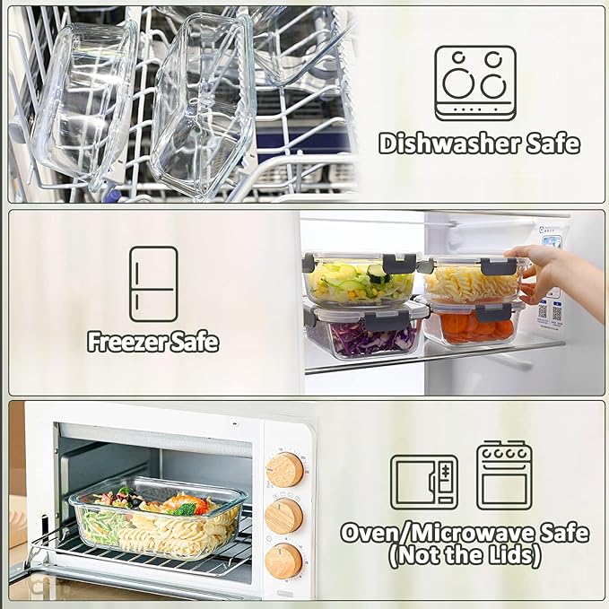 M MCIRCO 67.4oz(8.3 cup), 33.8oz(4.2 cup)& 18.6oz(2.1 cup) Extra Large Glass Food Storage Containers Set with Lids, 6 Pack Airtight Glass Storage Container for Microwave,Oven,Freezer Dishwasher