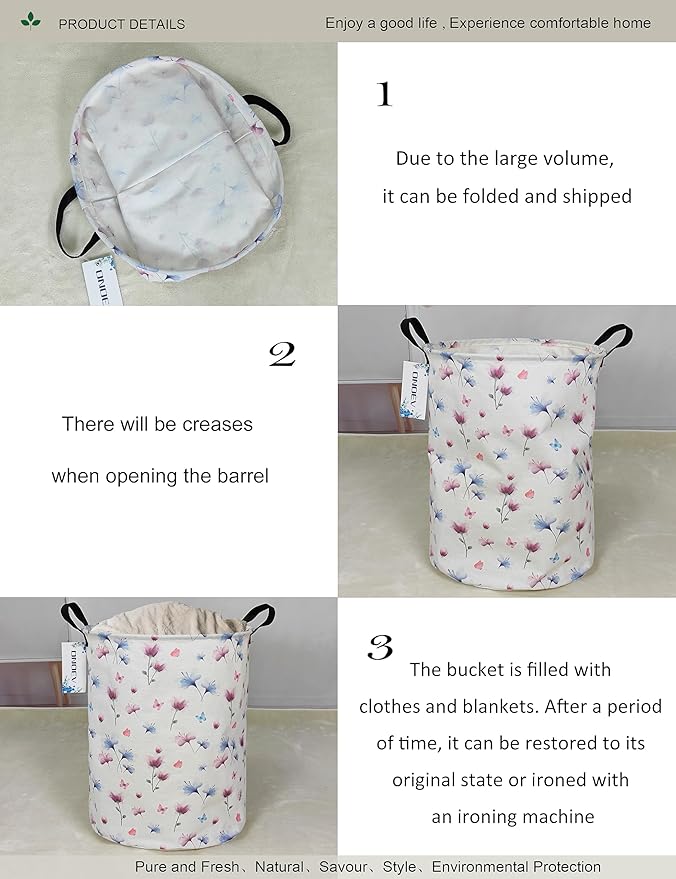 Round Waterproof Laundry Basket,Laundry Hampers with Handle,Gift Basket,Suitable for Children's Room and Toy Storage (Watermark flower)