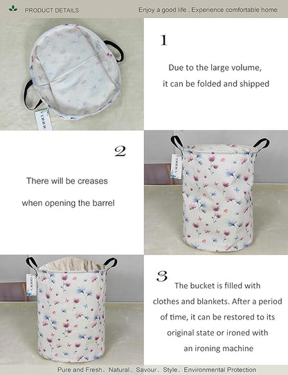 Round Waterproof Laundry Basket,Laundry Hampers with Handle,Gift Basket,Suitable for Children's Room and Toy Storage (Watermark flower)