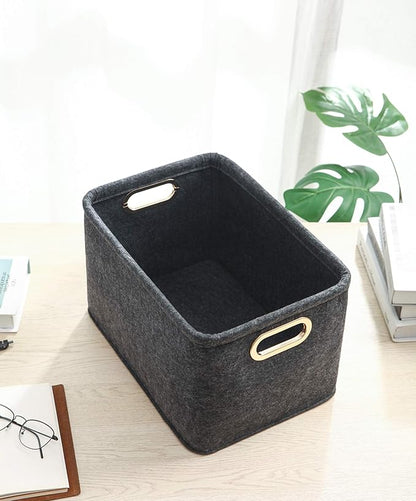 Collapsible Storage Bins Foldable Felt Fabric Storage Basket Organizer Boxes Containers with Handles Metal Handles for Nursery Toys,Kids Room,Clothes,Towels,Magazine (Dark grey）
