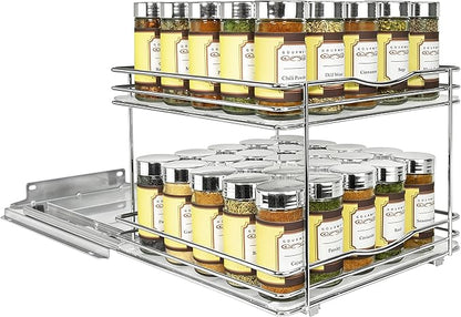 LYNK PROFESSIONAL® Pull Out Spice Organization for Cabinets - 10-3/8 inch Wide – Spice Rack for Inside Cabinets, Slide Out Spice Rack Organizer for cabinet – Pull Out Spice Rack, Sliding 2 Tier Chrome