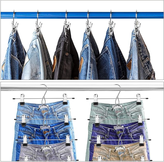 12 Pcs College Dorm Room Supplies Decor Skirt Pants Hangers with Clips Heavy Duty Clip Space Saving Stackable Add on Metal Organization and Storage for Jeans Towels Skirt Trousers Ties Socks