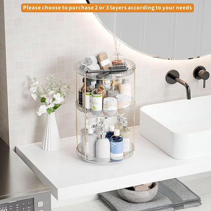 Yieach Acrylic 360 Rotating Makeup Organizer and Perfume Organizer,2 Tier Make Up Holder and Acrylic Skincare Organizers for Countertop,Vanity,Bathroom,Clear Spinning Beauty Organizer for Face Product