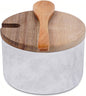 A salt cellar with a wooden lid and spoon,Elegant Kitchen Salt Container for Storage Pepper Spice Bath Salt Sea Salt