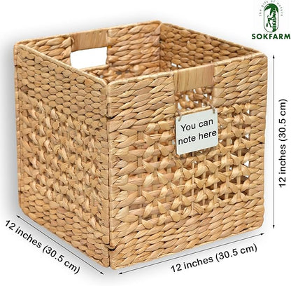 Water Hyacinth Storage Baskets For Shelves, Woven Baskets For Storage, Baskets For Organizing, Wicker Storage Basket, Seagrass Storage Baskets, Organization Baskets 3 Pcs (12 Inch Set 4)
