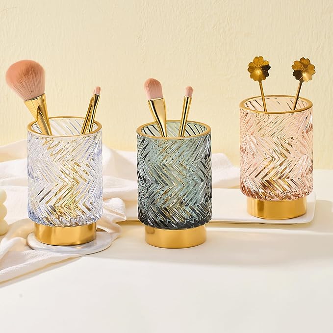 Makeup Brush Holder Organizer,Toothbrush Holders,Desk Pen Pencil Holder,Multifunctional Vintage Glass Brush Cup（A40-9-US）