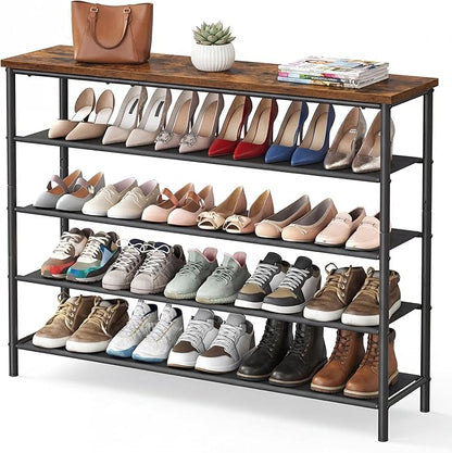 SONGMICS HOME 5-Tier Shoe Rack, Free Standing Shoe Storage Organizer, 12 x 47.4 x 36 Inches, Metal Frame with Top Surface for Closet Entryway, Rustic Brown and Black