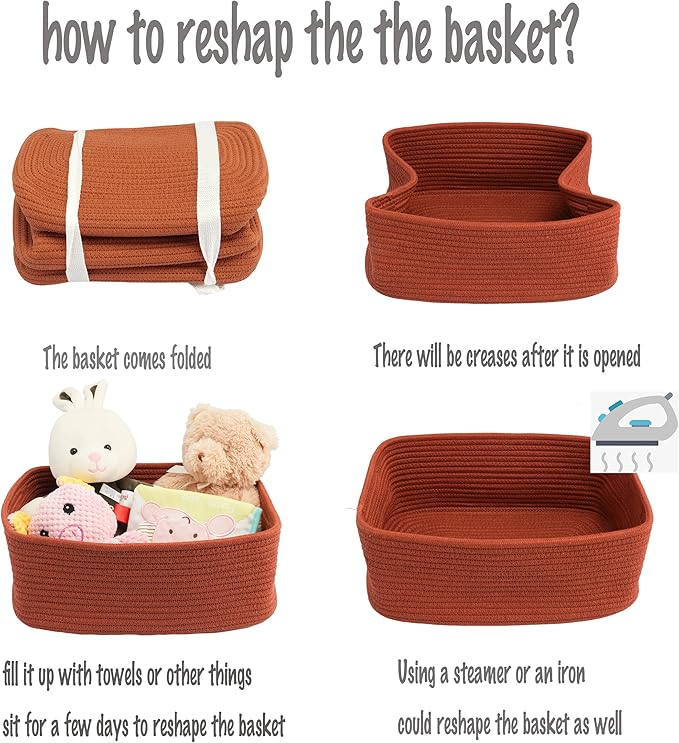 XUANGUO Small Woven Storage Baskets 12“X8”X5“ Decorative Rope Bins for Organizing Shelves, Closets, and Toys, Empty Gift Baskets, Cute Organizer Basket for Home and Office (rustic, regular)