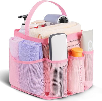 EUDELE Mesh Shower Caddy Portable for College Dorm Room Essentials,Portable Shower Caddy Dorm with 8-Pocket Large Capacity, Shower Bag for Beach, Swimming, Gym, Travel essentials, Pink