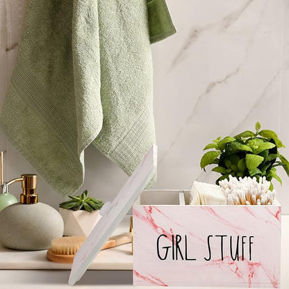 Tampon Holder for Bathroom with Movable Dividers Shark Tampon Storage Container Week with Lid Farmhouse Pad Container Box Feminine Product Organizer Girl Stuff Box for Bathroom(Pink Marble)