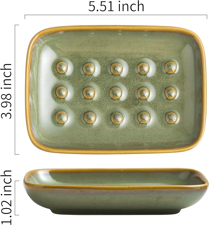 Soap Dish for Shower, Ceramic Soap Dish for Large Soap Bars, Non-Slip Soap Holder & Saver Tray with Floating Point Design for Bathroom, Shower, Kitchen Sink, Save Soap Loss