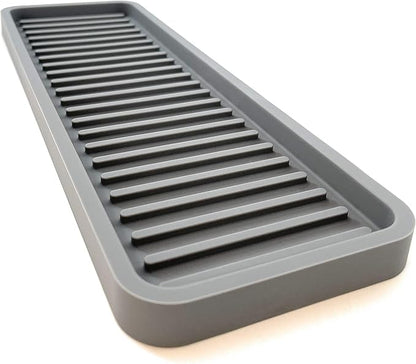 Silicone Sink and Surface Organizer Tray, Sponge Holder, Vanity Tray, Heat Safe, Dishwasher Safe, for Bathroom and Kitchen Organization (Grey, 12"x4")