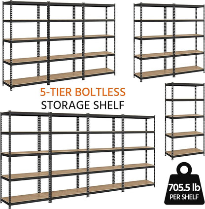 Topeakmart 3PCS 5-Tier Utility Shelves, Metal Storage Shelves Garage Shelving Unit Adjustable Garage Storage Shelves Storage Racks Heavy Duty Shed Shelving- Black, 35.5 x 17.5 x 72 Inch