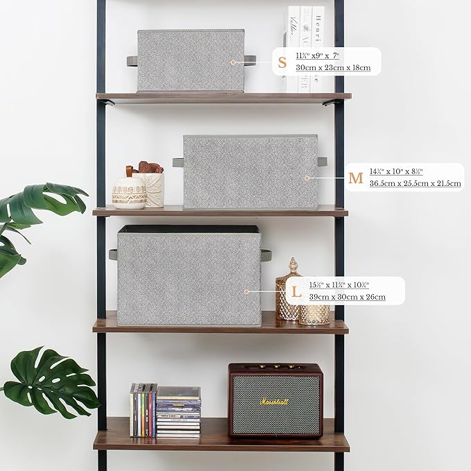 GRANNY SAYS Small Closet Storage Bins for Shelves, Storage Basket with Handles, Collapsible Storage Boxes, Decorative Organizers for Living Room Bookshelf, Gray, Small, 3-Pack