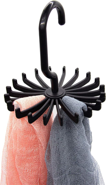 AUEAR, 8 Pack 360 Degree Rotating Scarf Hanger 20 Hooks Twirl Plastic Ties for Women Men Home Bedroom Supplies (Black)