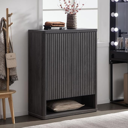 SICOTAS Shoe Cabinet 44 inch Tall Fluted Shoe Cabinet with Doors & 4 Shelves Wooden Large Hidden Shoe Storage Organizer Modern Free Standing 6-Tier Cabinet for Entryway Living Room Closet