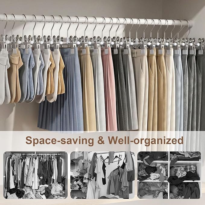POZEAN Pants Hangers with Clips for Women 50 Pack, 12Inch Adjustable Heavy Duty Skirt Hangers, Space Saving Non-Slip Shorts Jeans Trousers Clothes Hangers, White