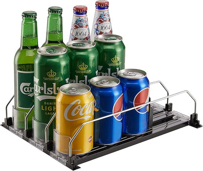 Soda Can Dispenser for Refrigerator with Adjustable Pusher Glide - Perfect for Soda, Beer, and Other Beverages (3 Rows, 12"D)