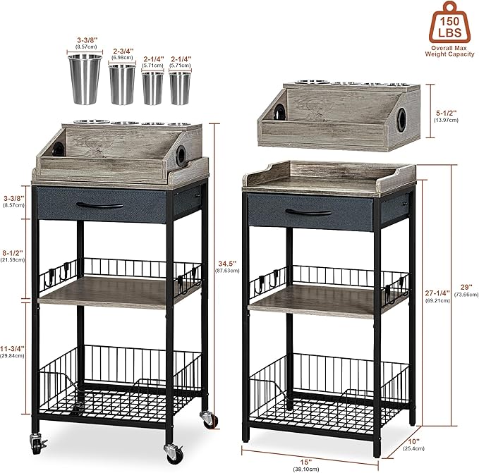 Makeup Organizer Cart Large, 2-in-1 Beauty Organizer with Wheels & Hair Tool Holder, Makeup Stand with Drawer, Vanity Storage Cosmetics Display Cases for Skin Care Nail Polish Perfume-Black