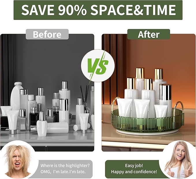 YCIA&DONE 360 Rotating Makeup Organizer and Storage for Vanity Countertop 1 Tier, High Capacity Cosmetic Skincare Perfume Organizers for Dresser Bathroom Fridge Lazy Susan (Vintage Green)
