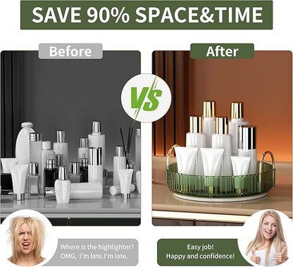 YCIA&DONE 360 Rotating Makeup Organizer and Storage for Vanity Countertop 1 Tier, High Capacity Cosmetic Skincare Perfume Organizers for Dresser Bathroom Fridge Lazy Susan (Vintage Green)