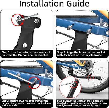 Heavy Duty Bike Kickstand, Aluminum Alloy Strong Rear Mount Bicycle Kick Stand for 24-29 inch Electric & Mountain Adult Bike, EBike Kick Stand for 40MM Hole Distance