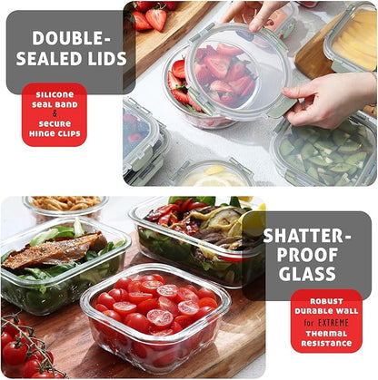 EATEX 48pc Glass Storage Containers with Lids, 24 Glass Food Storage Containers with 24 Airtight Lids for Pantry & Kitchen, Meal Prep Containers for Lunch, Oven Freezer Microwave & Dishwasher Safe