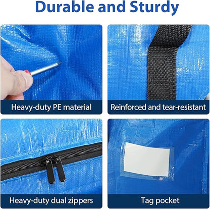 4 Pack Extra Large Moving Bags, Heavy Duty PE Woven Storage Totes with Visible Window & Wrap Around Handles, Reusable Space-Saving Alternative for Home Relocation & Storage