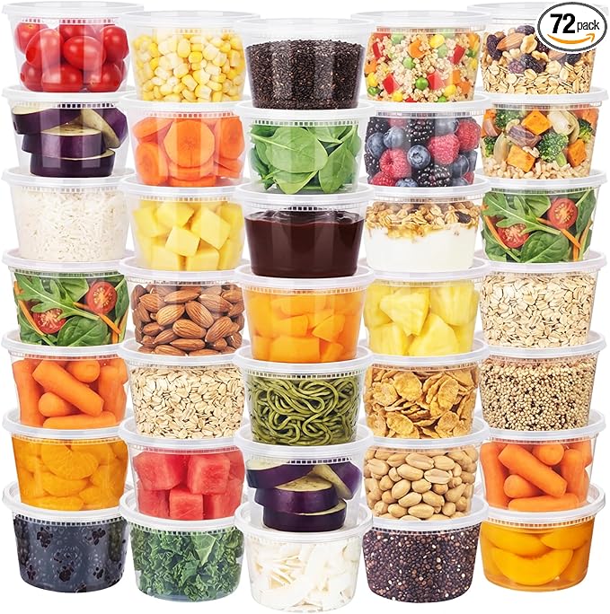 NESCCI 72 Sets (144-Piece) Deli Containers with Lids,12oz X 72 Set Each, Leak-Proof & BPA Free Airtight Takeout Plastic Food Storage Containers for Soup, Meal Prep, Microwave/Freezer Safe