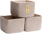 MiniArk Small Organizing Baskets for Cubes Shelf, 9.7x9.7x7.1 Inch Rope Woven Storage Bins for Nursery Shelves Storage, Cute Toy Basket, Square 3 Packs Mixed Brown